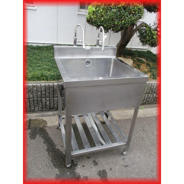 シンク 業務用1槽シンク 蛇口付 流し台 中古 ステンレス 600×600mm 訳 