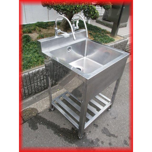 シンク 業務用1槽シンク 蛇口付 流し台 中古 ステンレス 600×600mm 訳 