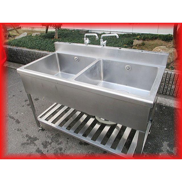 シンク 業務用 2槽シンク 流し台 ステンレス 1200×600×800mm 蛇口×2