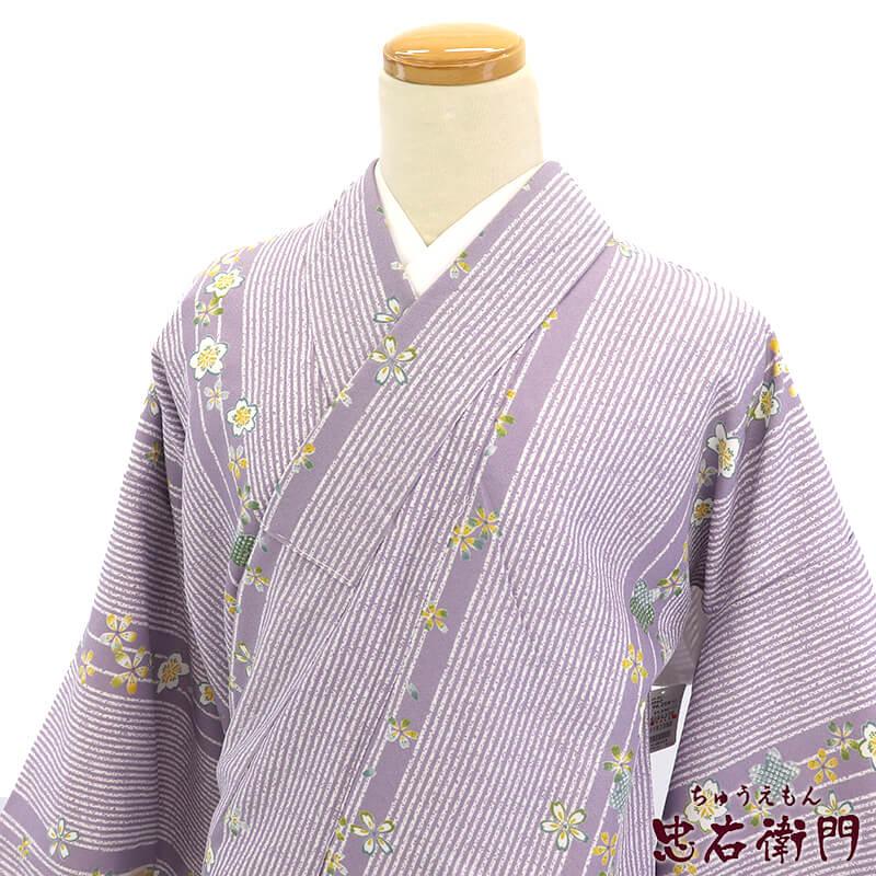 新古品 小紋 小紋着物 プレタ着物 レディース 化繊 灰紫 桜 身丈164.5 