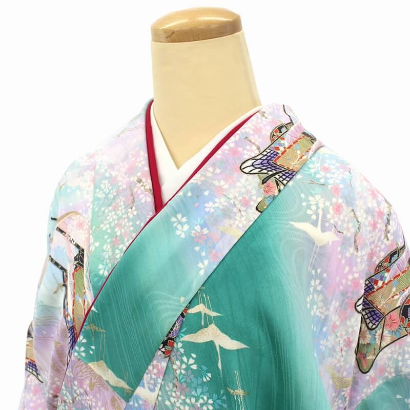 豪華振袖絞り御所車花文銀彩逸品絹 成人式 卒業式 パーティー 送料無料