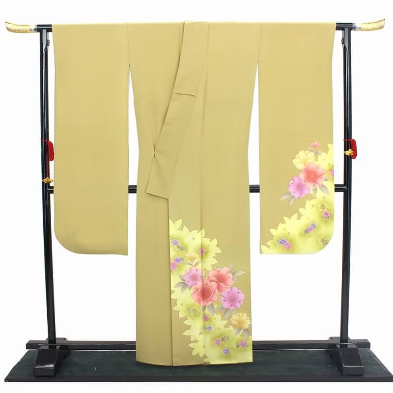 中古 販売 振袖 リサイクル 成人式 正絹 ベージュ 桜 仕立て上がり着物 振り袖 身丈166cm 裄69cm 忠右衛門_1
