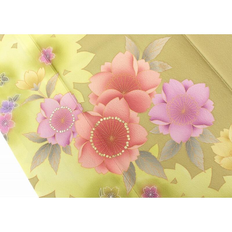 中古 販売 振袖 リサイクル 成人式 正絹 ベージュ 桜 仕立て上がり着物 振り袖 身丈166cm 裄69cm 忠右衛門_6