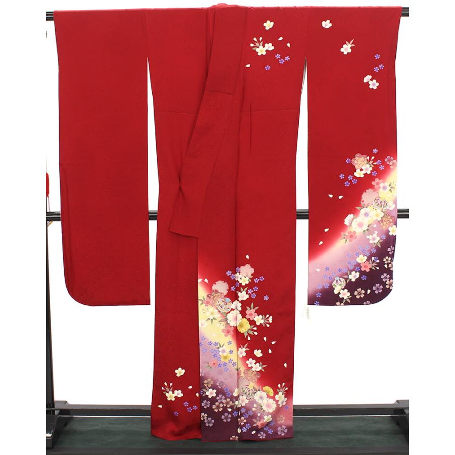振袖 身丈167cm 裄丈68cm 正絹 逸品 【中古】 中古 振袖 成人式 単品 リサイクル 正絹 レッド 身丈167cm 裄丈68.5cm