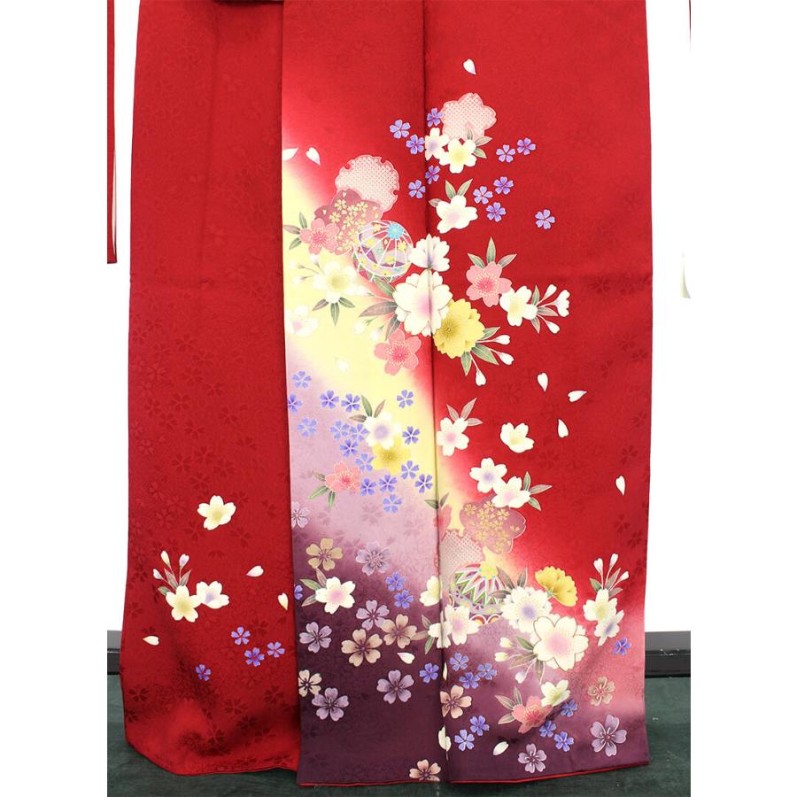 中古 振袖 成人式 単品 リサイクル 正絹 レッド 身丈167cm 裄丈68.5cm フォーマル リサイクル着物_2