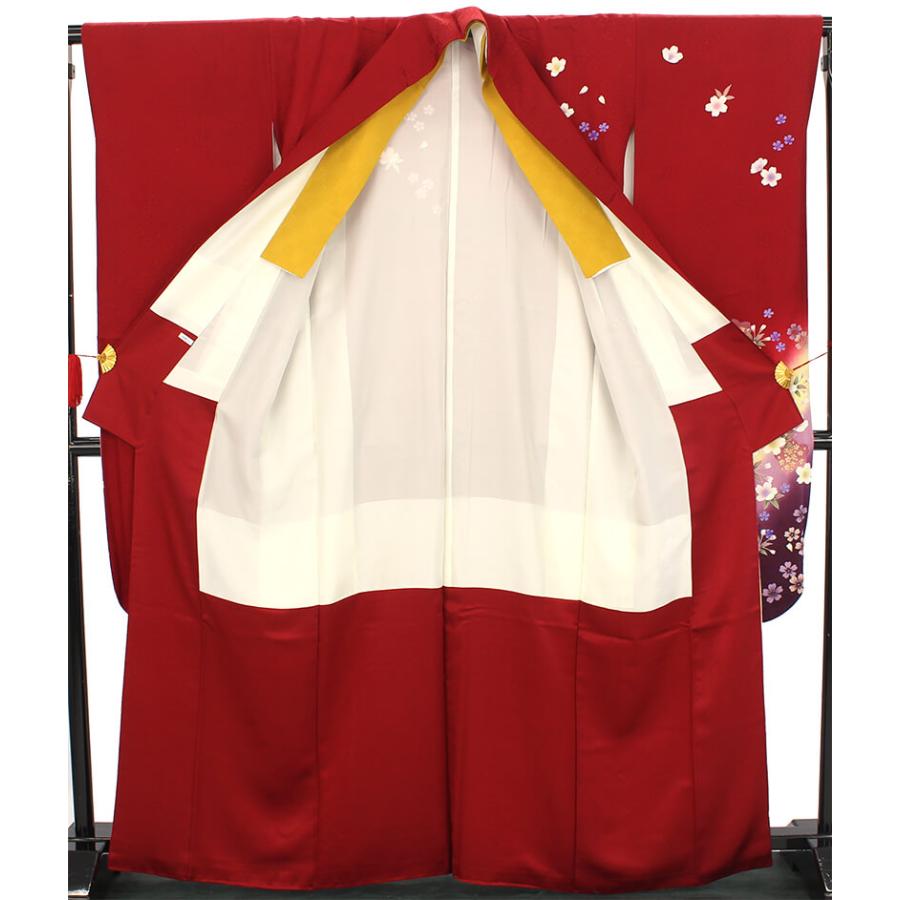 中古 振袖 成人式 単品 リサイクル 正絹 レッド 身丈167cm 裄丈68.5cm フォーマル リサイクル着物_4