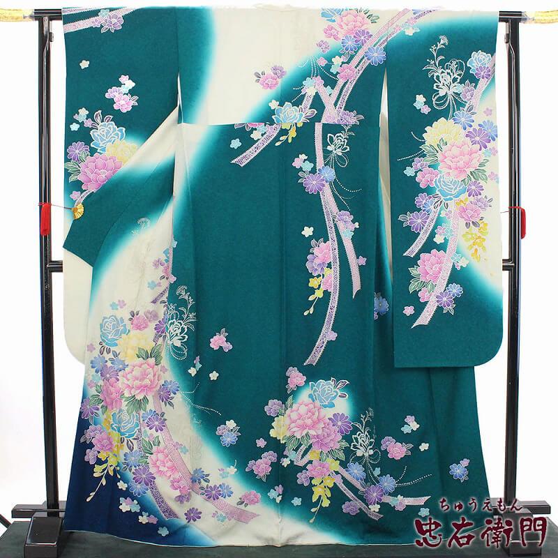 リサイクル着物 リサイクル 振袖 成人式 販売 単品 レディース 正絹 青 