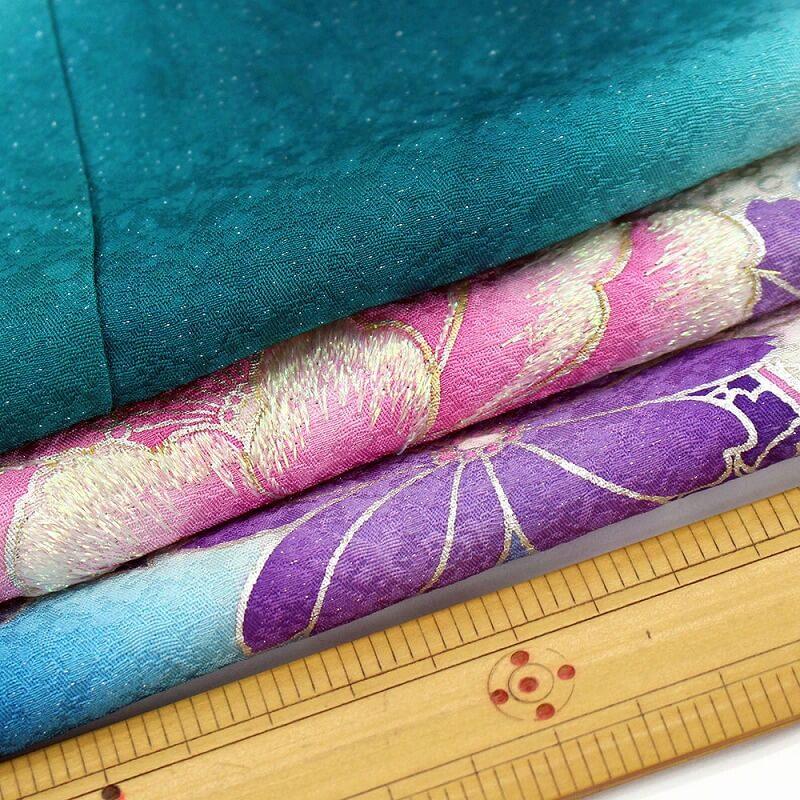 リサイクル着物 リサイクル 振袖 成人式 販売 単品 正絹 青緑 白 リボン 薔薇 刺繍 身丈170cm 裄丈68cm 中古_7