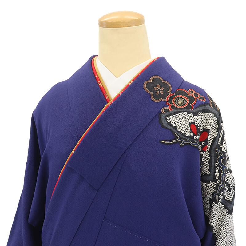 中古 振袖 正絹 成人式 結婚式 購入 振袖単品 送料無料 紺青 絞り使い
