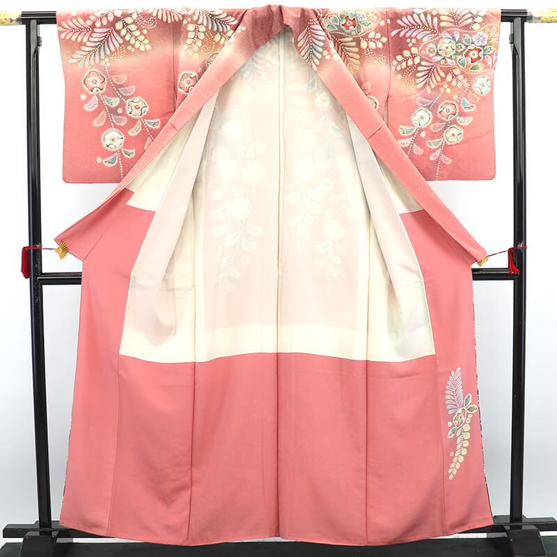 中古 訪問着 長襦袢付き 2点セット 袷 レディース 正絹 ピンク 辻が花 
