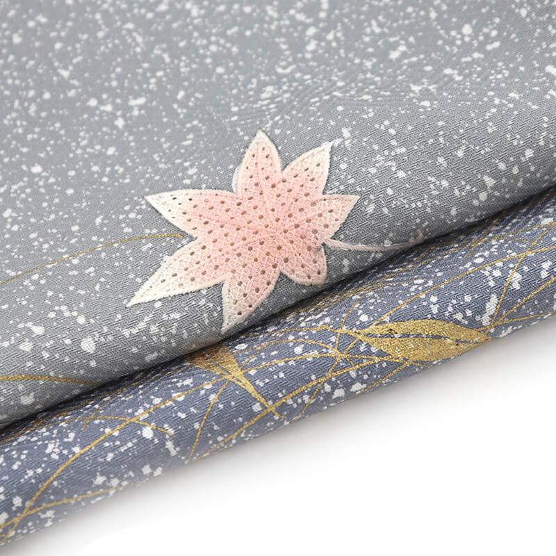 中古 付下げ 付け下げ レディース 正絹 灰 たたき染め 金彩 汕頭刺繍 