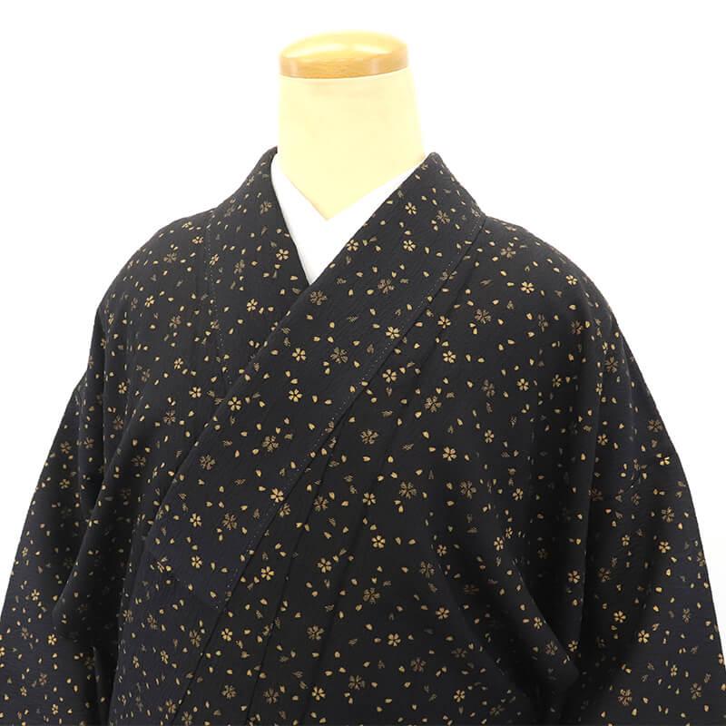 中古 付下げ 袷 正絹 黒 桜 辻が花 身丈159cm 裄丈64cm フォーマル Mサイズ相当 リサイクル着物_3