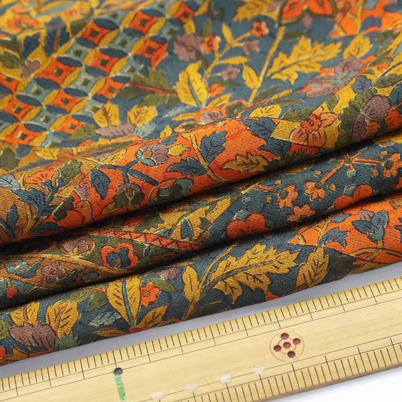 小紋 中古 更紗小紋 レディース 正絹 朱赤 身丈160.5cm 裄丈64cm 