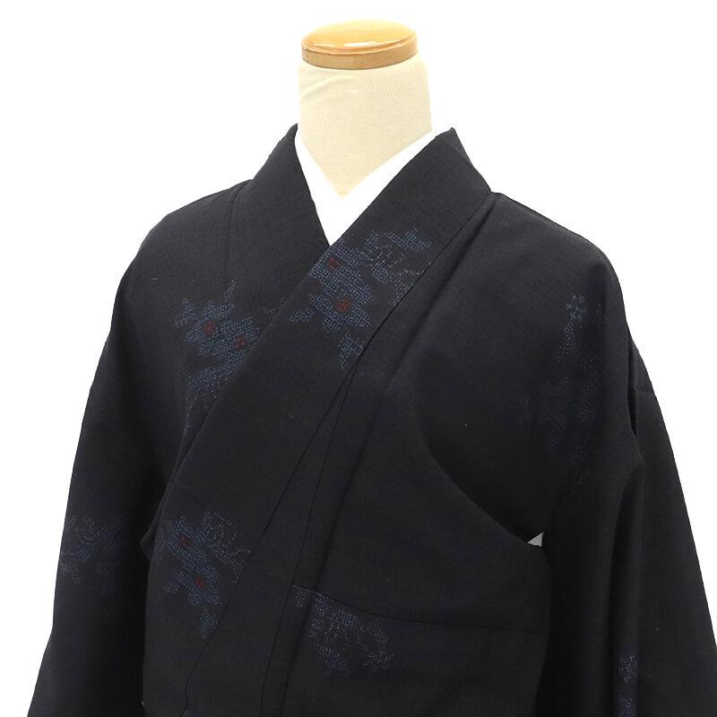 【Q2980】Ａお仕立て上がり正絹結城紬　単衣　紺地に花柄 楽天市場】結城紬 着物 値段の通販