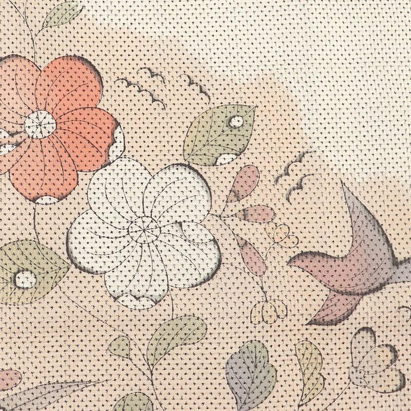 単衣 着物 訪問着 フルセット 正絹 紬 辻ヶ花 花 淡ベージュ O4 販売