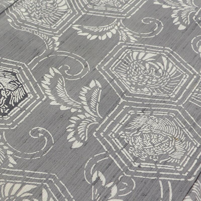 中古 染紬 紬 つむぎ着物 レディース 正絹 グレー 亀甲 鶴 亀 上品 身丈159.5cm 裄丈66cm 仕立て上がり着物