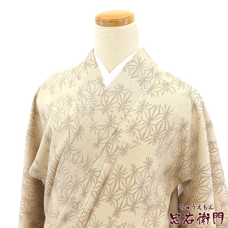 中古 紬 紬着物 レディース 正絹 ベージュ 麻の葉 身丈161.5cm 裄丈 