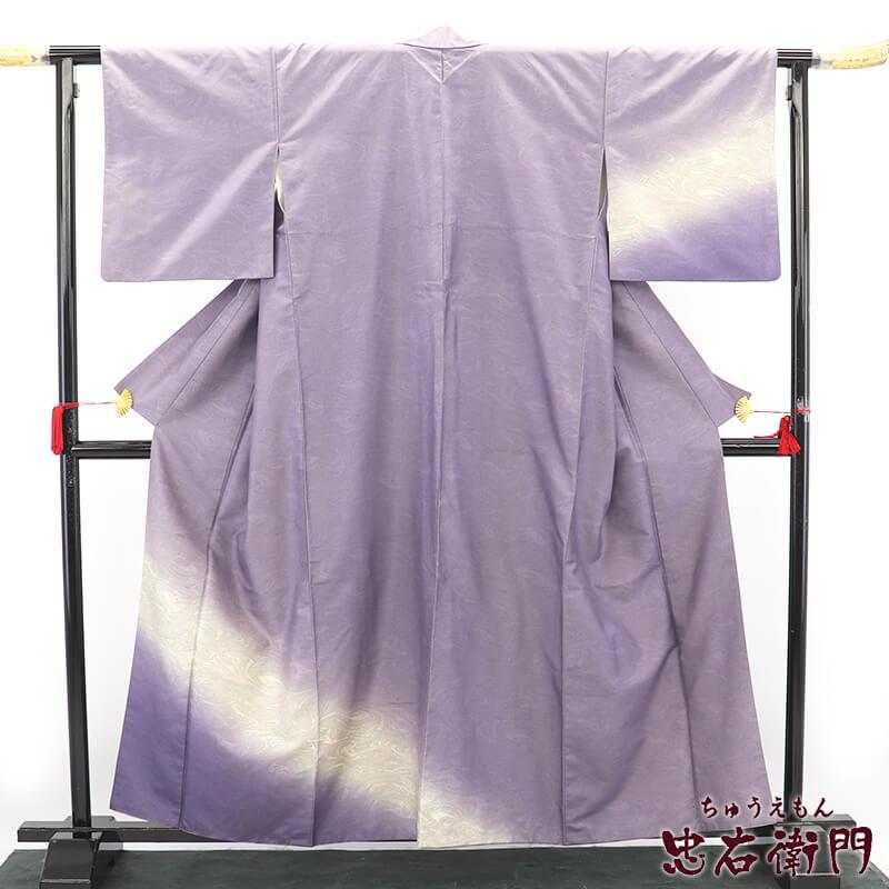 中古 紬付下げ 紬 付下げ 袷 レディース 正絹 紫 墨流し 身丈163cm 裄 