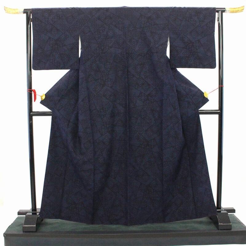 中古 紬 紬着物 つむぎ リサイクル レディース 正絹 ネイビー 石下結城 