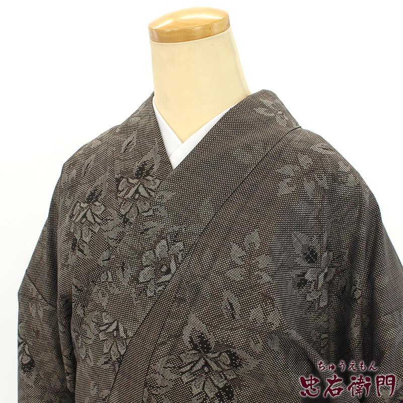 リサイクル着物 リサイクル 紬 大島紬 レディース 正絹 ブラウン 花柄  