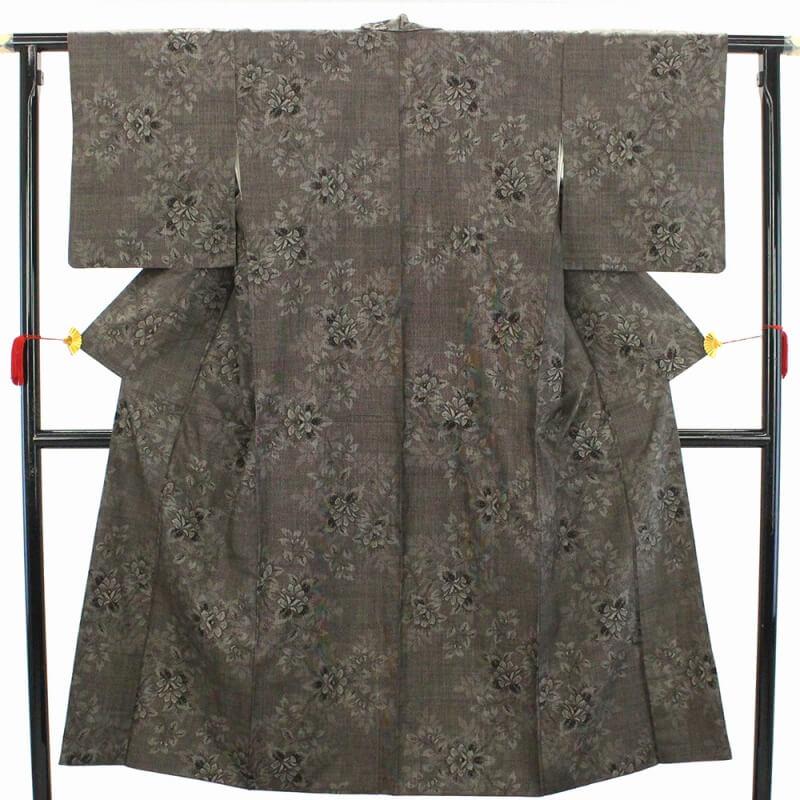 リサイクル着物 リサイクル 紬 大島紬 レディース 正絹 ブラウン 花柄  