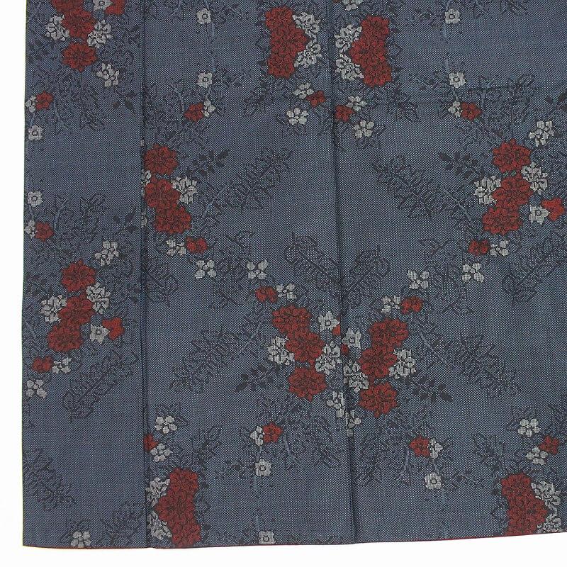 大島紬 中古 リサイクル着物 レディース 正絹 紺 赤 花 身丈162.5cm 裄  