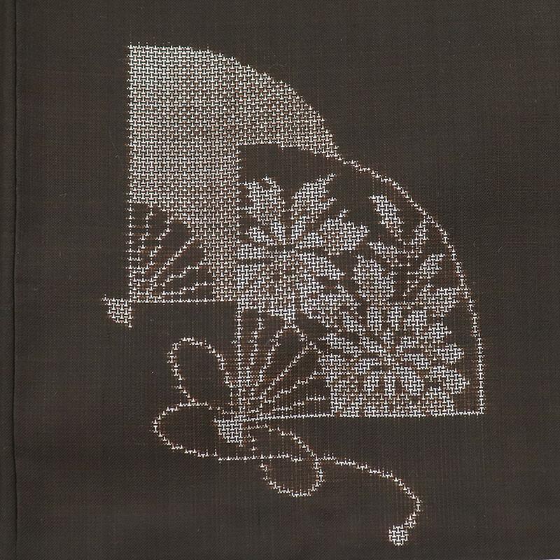 中古 本場大島紬 証紙付き レディース 正絹 黒茶 扇 身丈166cm 裄丈