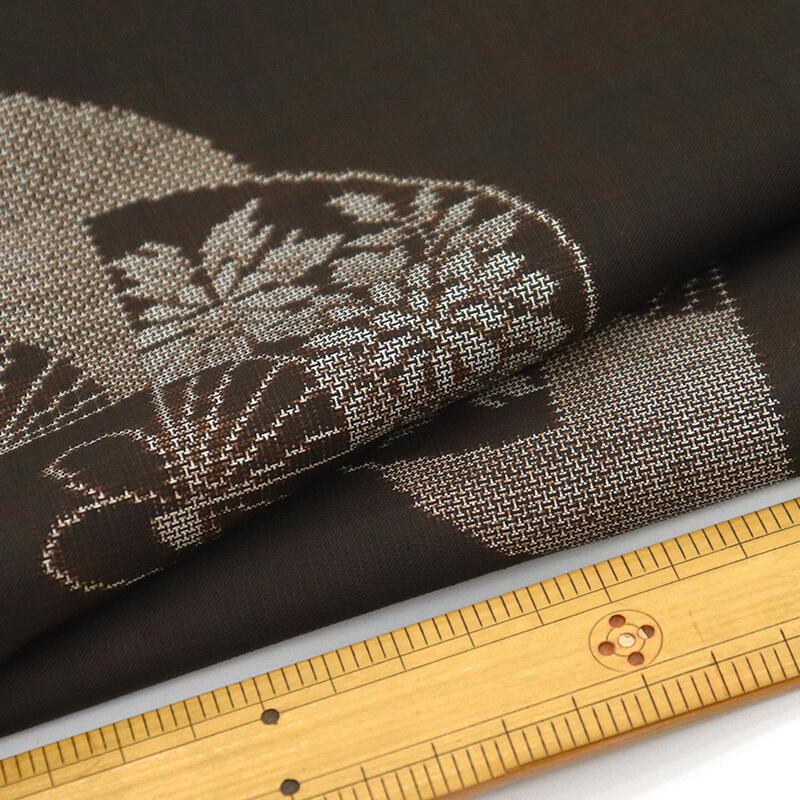 中古 本場大島紬 証紙付き レディース 正絹 黒茶 扇 身丈166cm 裄丈