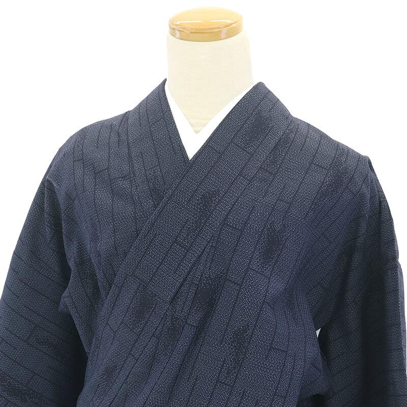 中古 結城紬 紬単衣 証紙付き 単衣着物 レディース 正絹 紺 おく玉 