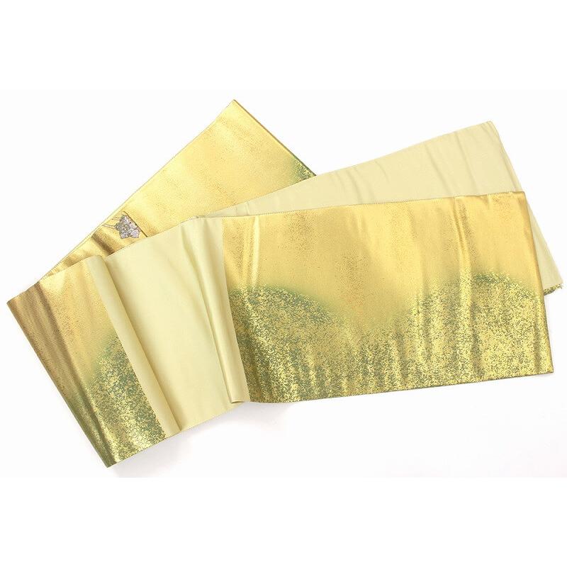 中古 袋帯 ふくろ帯 螺鈿 箱付き リサイクル レディース 正絹 ベージュ ゴールド 花 豪華 長さ449cm 幅30.5cm_7