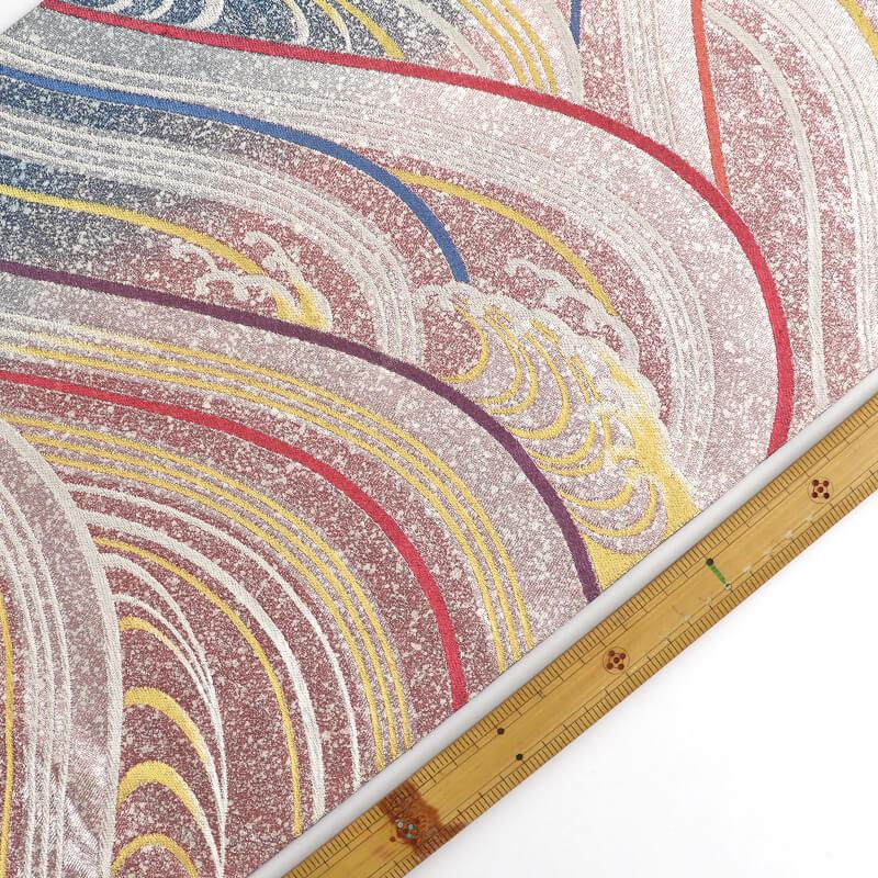 中古 袋帯 リサイクル フォーマル 正絹 青 ピンク 金 銀 波文 振袖向き 長さ426cm 幅31cm 仕立て上がり帯 送料無料 即日発送