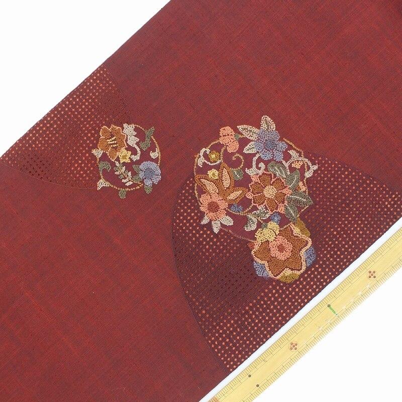 美品】九寸名古屋帯 名古屋帯 帯 汕頭刺繍 相良刺繍 3大刺繍 どんぐり 