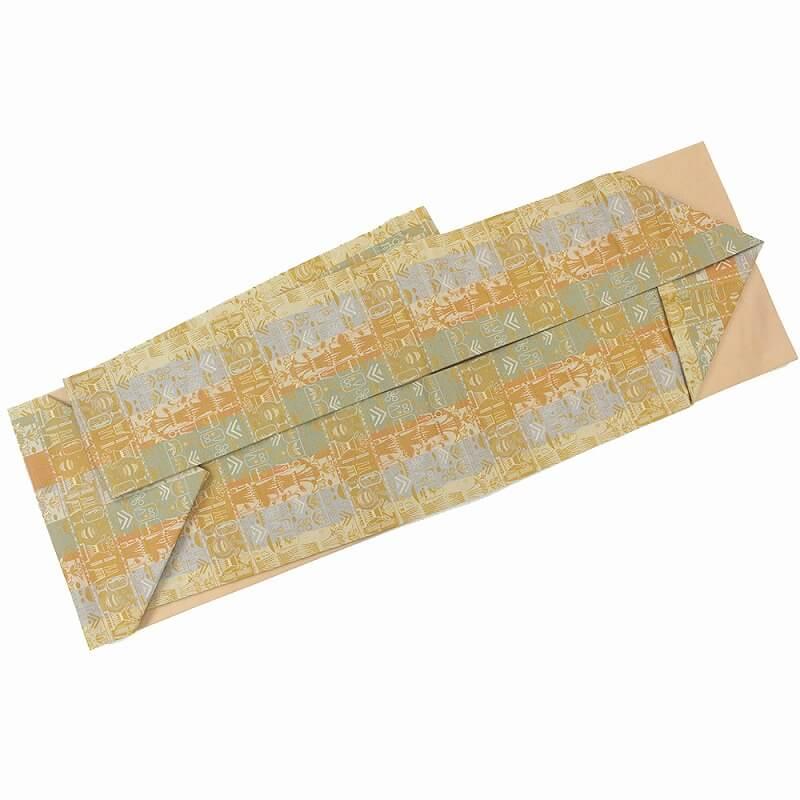中古 名古屋帯 九寸名古屋帯リサイクル レディース 正絹 ベージュ 朱