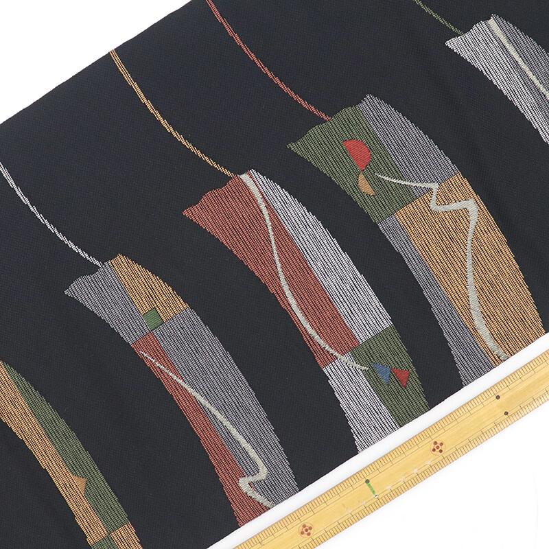 中古 名古屋帯 正絹 九寸帯 黒 長さ357cm 幅31cm リサイクル 和装 普段