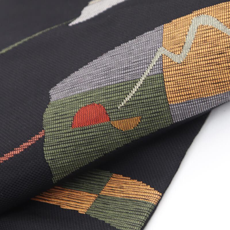 中古 名古屋帯 正絹 九寸帯 黒 長さ357cm 幅31cm リサイクル 和装 普段