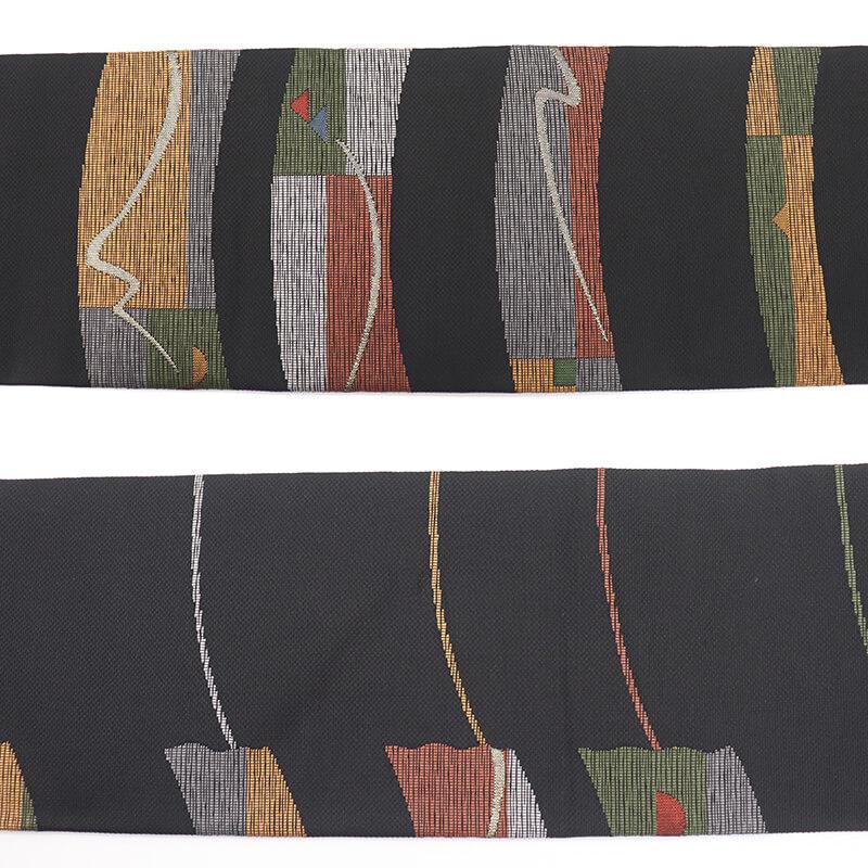 中古 名古屋帯 正絹 九寸帯 黒 長さ357cm 幅31cm リサイクル 和装 普段
