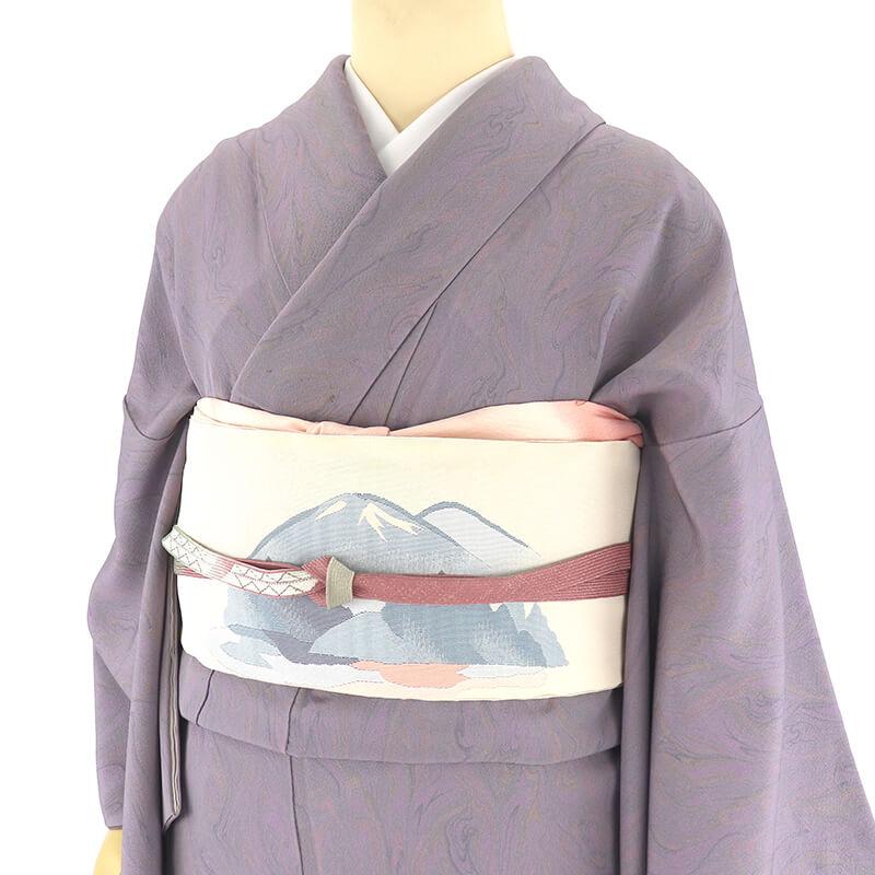 中古 着物コーデセット 小紋 名古屋帯 4点セット レディース 正絹 紫 