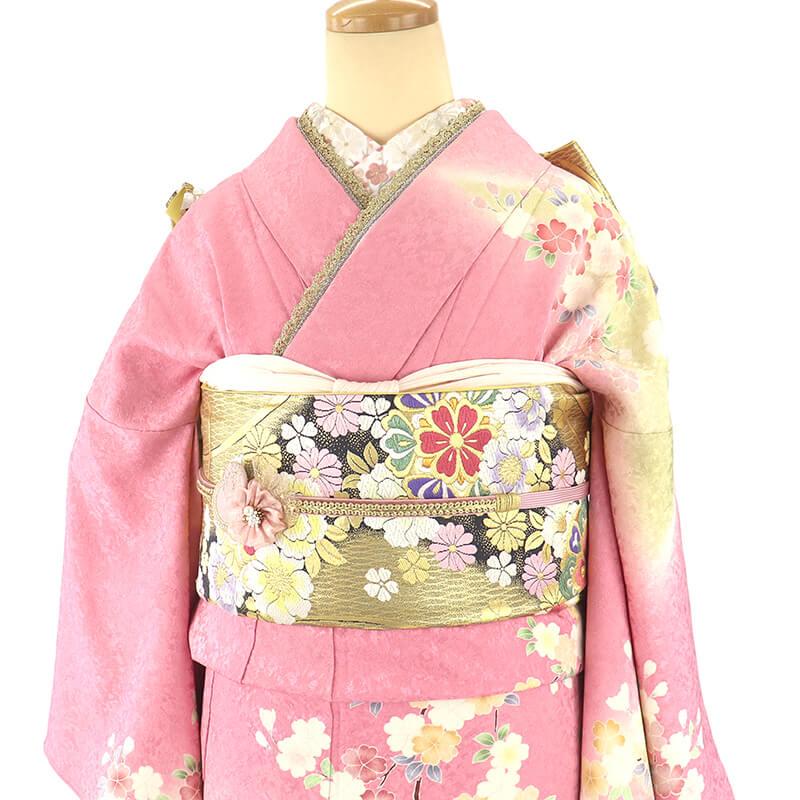 20%OFF セール中古 振袖 正絹 美品 成人式 結婚式 購入 振袖単品 ピンク 桜 身丈174cm 裄丈66cm Mサイズ 四季花柄振袖 |  | 01