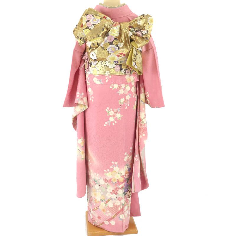 20%OFF セール中古 振袖 正絹 美品 成人式 結婚式 購入 振袖単品 ピンク 桜 身丈174cm 裄丈66cm Mサイズ 四季花柄振袖 |  | 06