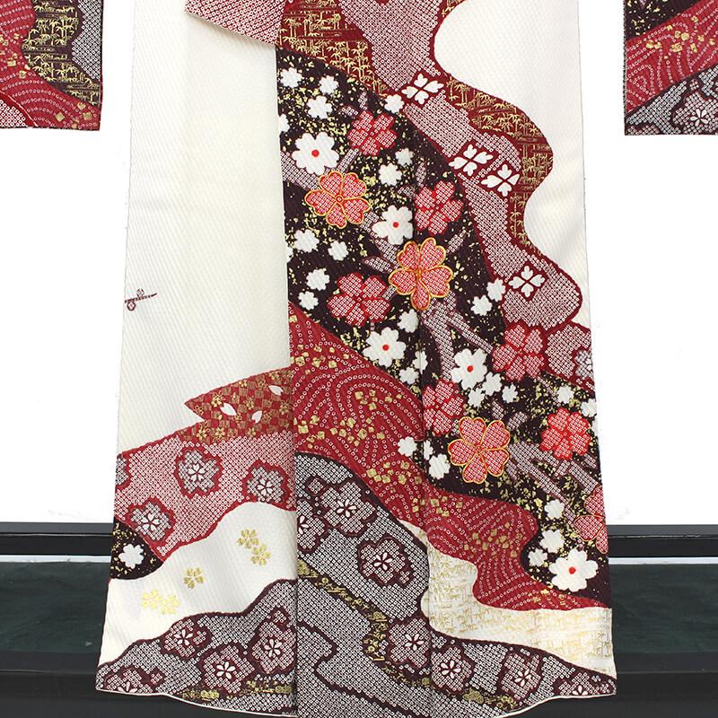 20%OFF セール振袖 正絹 美品 購入 振袖単品 白 臙脂 鹿の子 梅 古典柄振袖 身丈173cm 裄丈67cm 送料無料 M〜Lサイズ相当 中古 リサイクル |  | 02