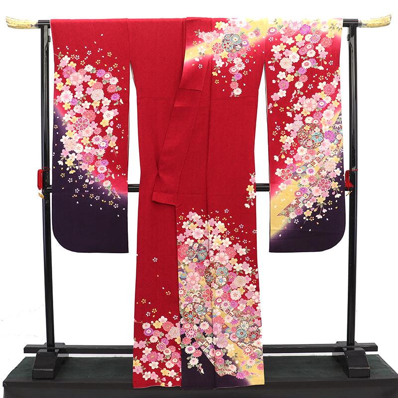 20%OFF セール中古 振袖 正絹 美品 成人式 結婚式 購入 振袖単品 臙脂 