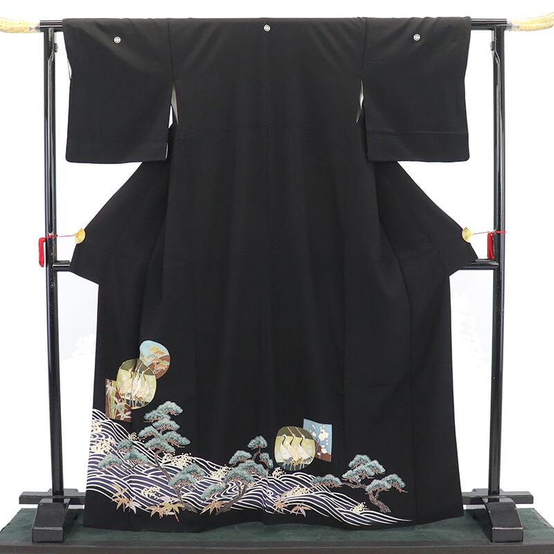 [美品] 高身長　黒留袖　正絹　紋入り　熨斗　鶴　駒刺繍　結婚式　礼装　ドレス 美品] 高身長 黒留袖 正絹 紋入り 熨斗 鶴 駒刺繍 結婚式 礼装