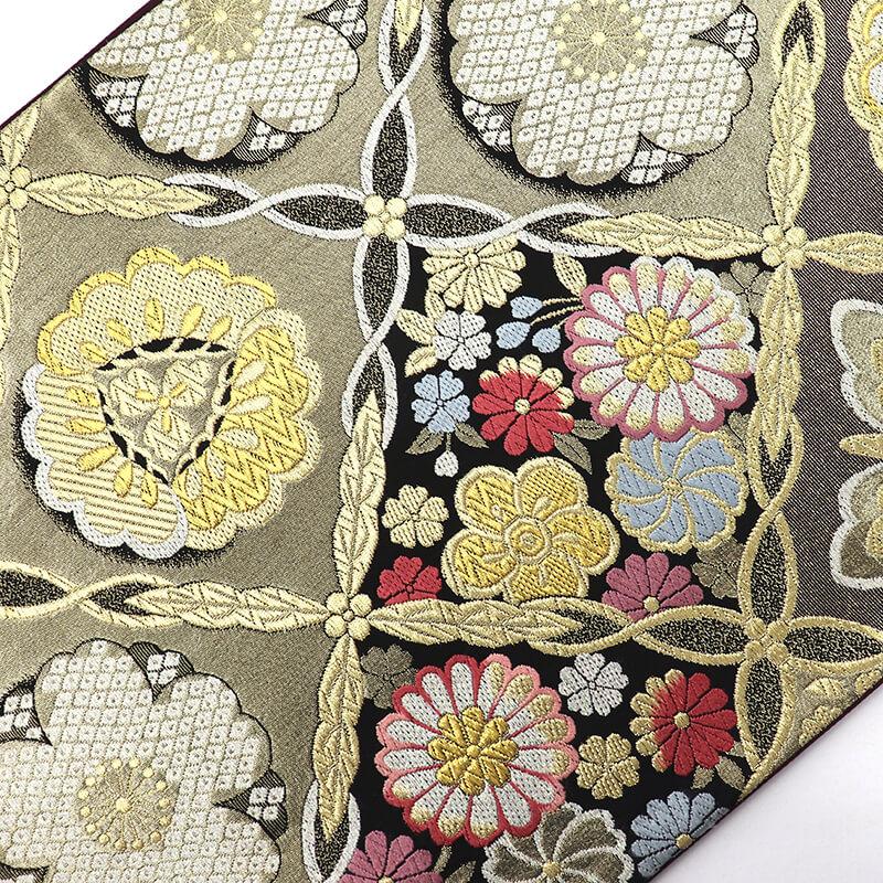 20%OFF セール中古 正絹 袋帯 振袖用 成人式 着付け練習 六通柄 金 長