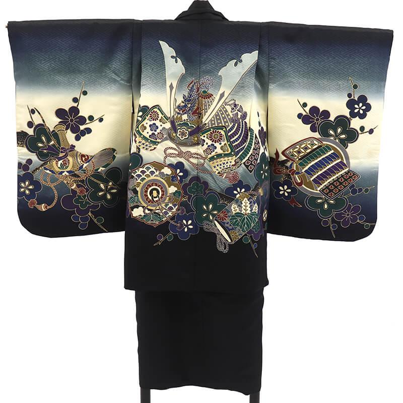 【中古品】5歳用 七五三 祝い着 中古 七五三 男の子 5歳 3点セット 化繊 着物 羽織 長襦袢 美品