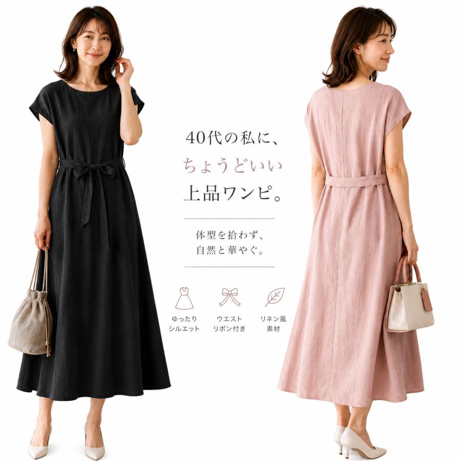 夏ワンピースレディース半袖綿麻ワンピース膝丈ワンピース チュニック