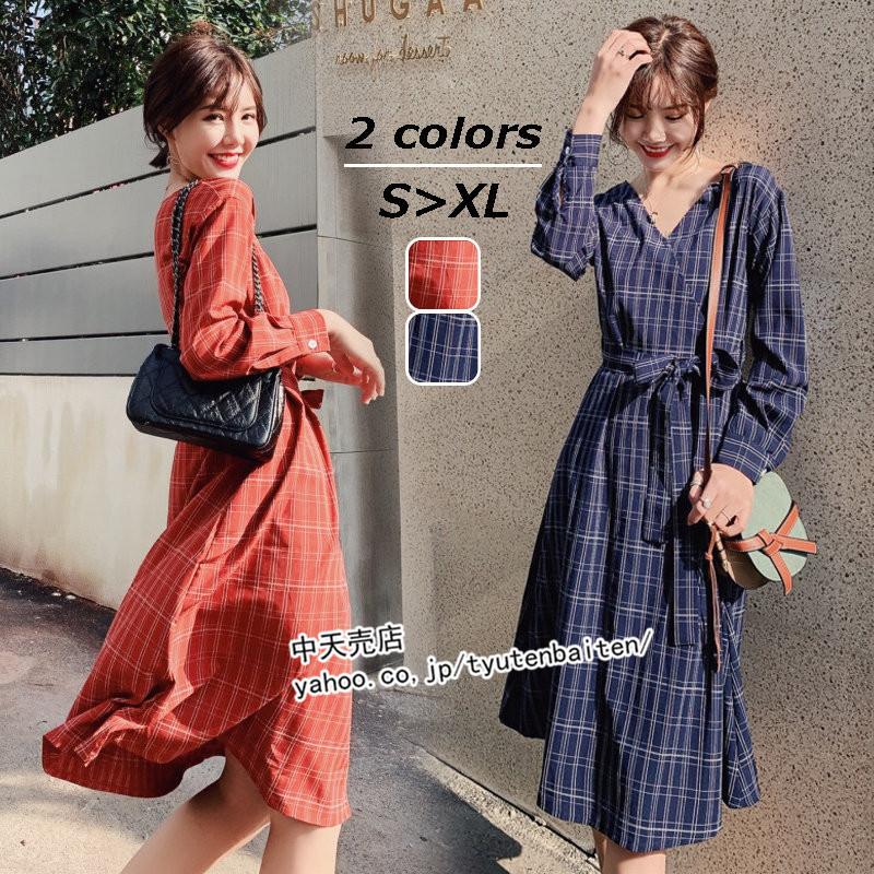 ワンピースレディース30代40代50代 ゆるワンピース チェック柄 春のワンピース 着痩せ 体型カバー 長袖 Vネック ゆったり 大きいサイズ 通勤 お出かけ 新作 tes 中天売店 通販 Yahoo ショッピング