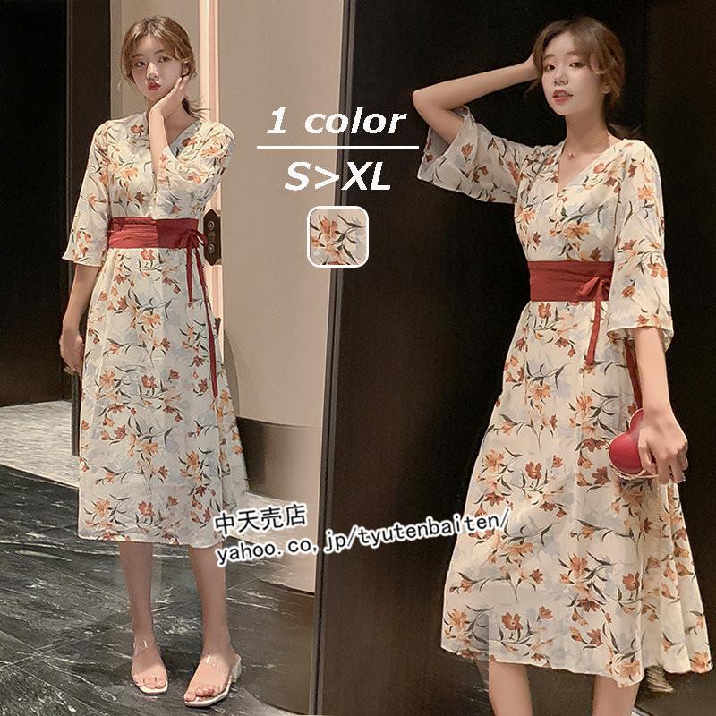 ワンピースレディース 夏 和風 ビーチ リゾートシフォンワンピース ビーチドレス ワンピース代30代40代 カジュアル 大きいサイズ Vネック 5分袖 Popな柄 tes 中天売店 通販 Yahoo ショッピング