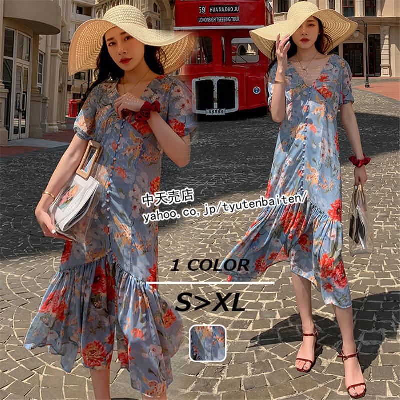 ワンピースレディース代30代40代 夏のワンピース マーメイドワンピース Vネック ボシミア風 セクシー 旅行 カジュアル 半袖 ファッション 着痩せ プリント tes 中天売店 通販 Yahoo ショッピング