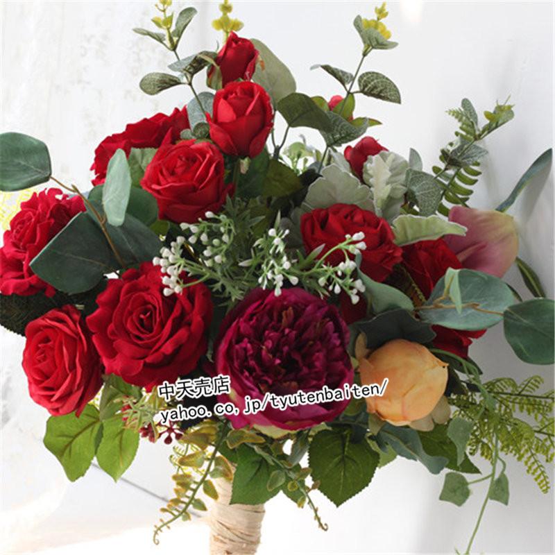 お祝いブーケ ウエディングブーケ ローズ ブライダルブーケ お誕生日 結婚式 花束 高級造花 生花 手作り リストブーケ ウェディング用 写真撮り プレゼント Blf 中天売店 通販 Yahoo ショッピング