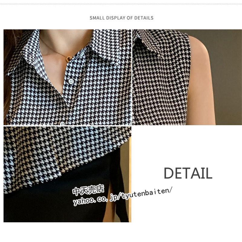 ブラウス 夏 レディース 新作 韓国風 Vネック 千鳥格柄 シフォン